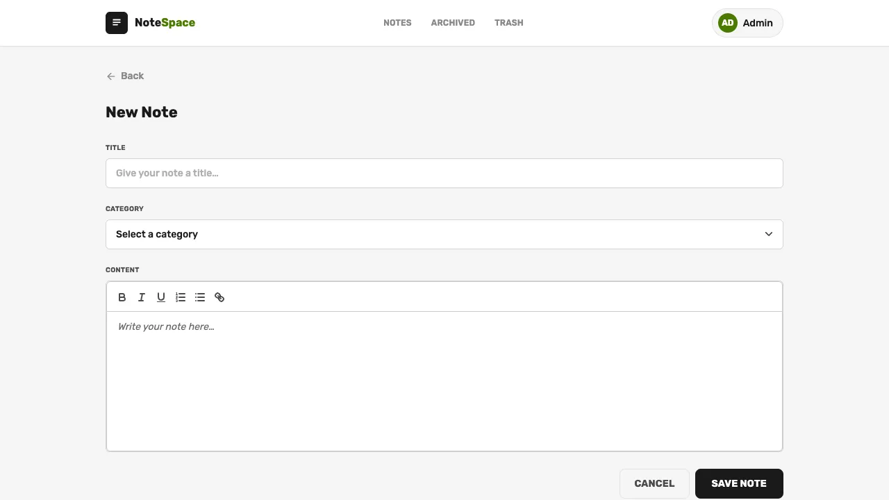 Create Note Page