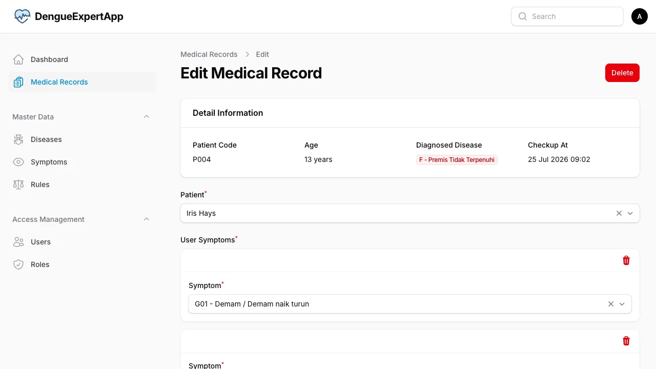 Edit Medical Record & Result Page