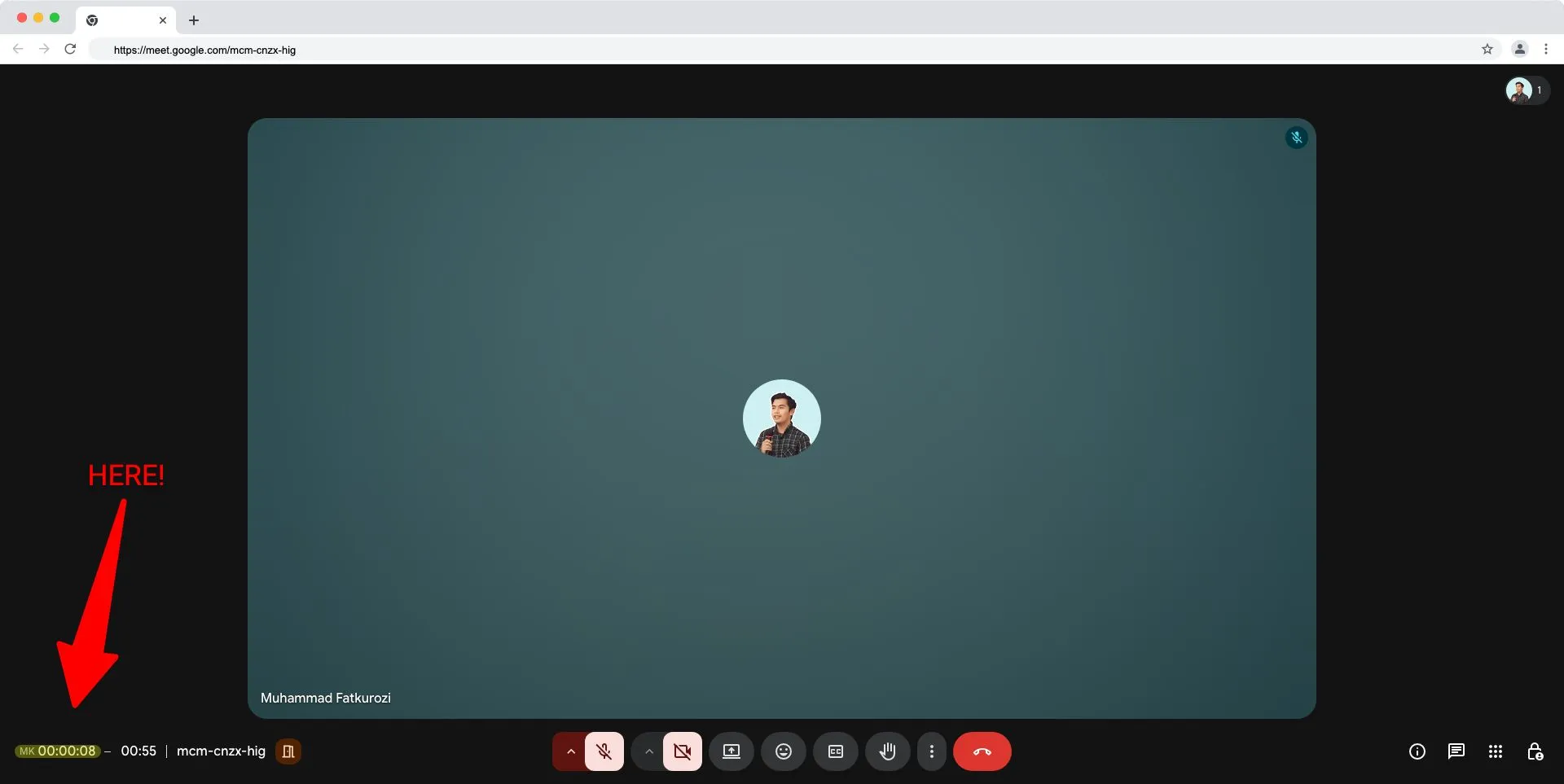 MeetKeep timer di pojok kiri bawah Google Meet